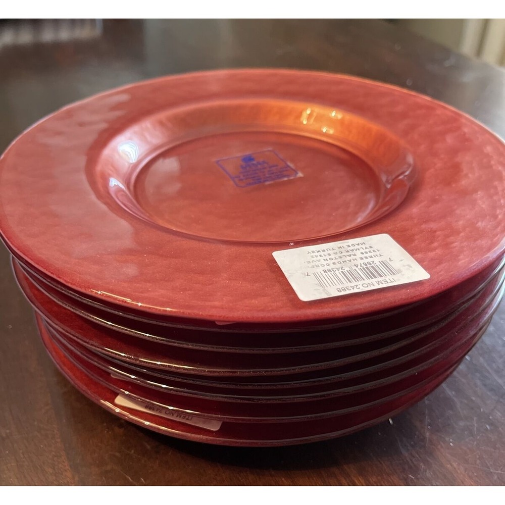Three Hands‎ Reverse Painted Art Glass Plates Turkey Copper Set 4 Side Salad